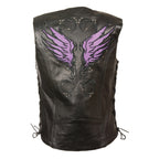 Milwaukee Leather MLL4505 Ladies Black and Purple Leather Vest with Stud and Wings Detailing - Milwaukee Leather Womens Leather Vests