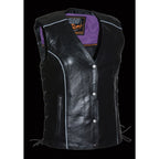 Milwaukee Leather MLL4505 Ladies Black and Purple Leather Vest with Stud and Wings Detailing - Milwaukee Leather Womens Leather Vests