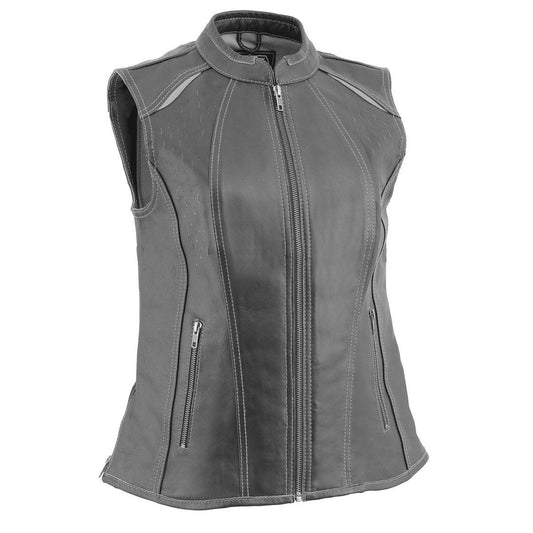 Milwaukee Leather MLL4507 Women's 'Laser Cut' Distressed Black and Grey Scuba Style Vest