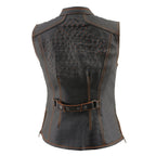 Milwaukee Leather MLL4507 Women's Black Leather Orange Accented Laser Cut Vented Scuba Style Motorcycle Rider Vest