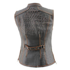 Milwaukee Leather MLL4507 Women's 'Laser Cut' Distressed Black and Orange Scuba Style Vest