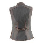 Milwaukee Leather MLL4507 Women's 'Laser Cut' Distressed Black and Orange Scuba Style Vest