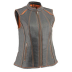 Milwaukee Leather MLL4507 Women's 'Laser Cut' Distressed Black and Orange Scuba Style Vest