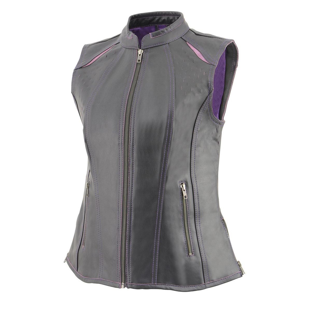 Milwaukee Leather MLL4507 Women's 'Laser Cut' Distressed Black and Purple Scuba Style Vest