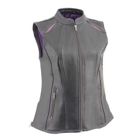 Milwaukee Leather MLL4507 Women's 'Laser Cut' Distressed Black and Purple Scuba Style Vest