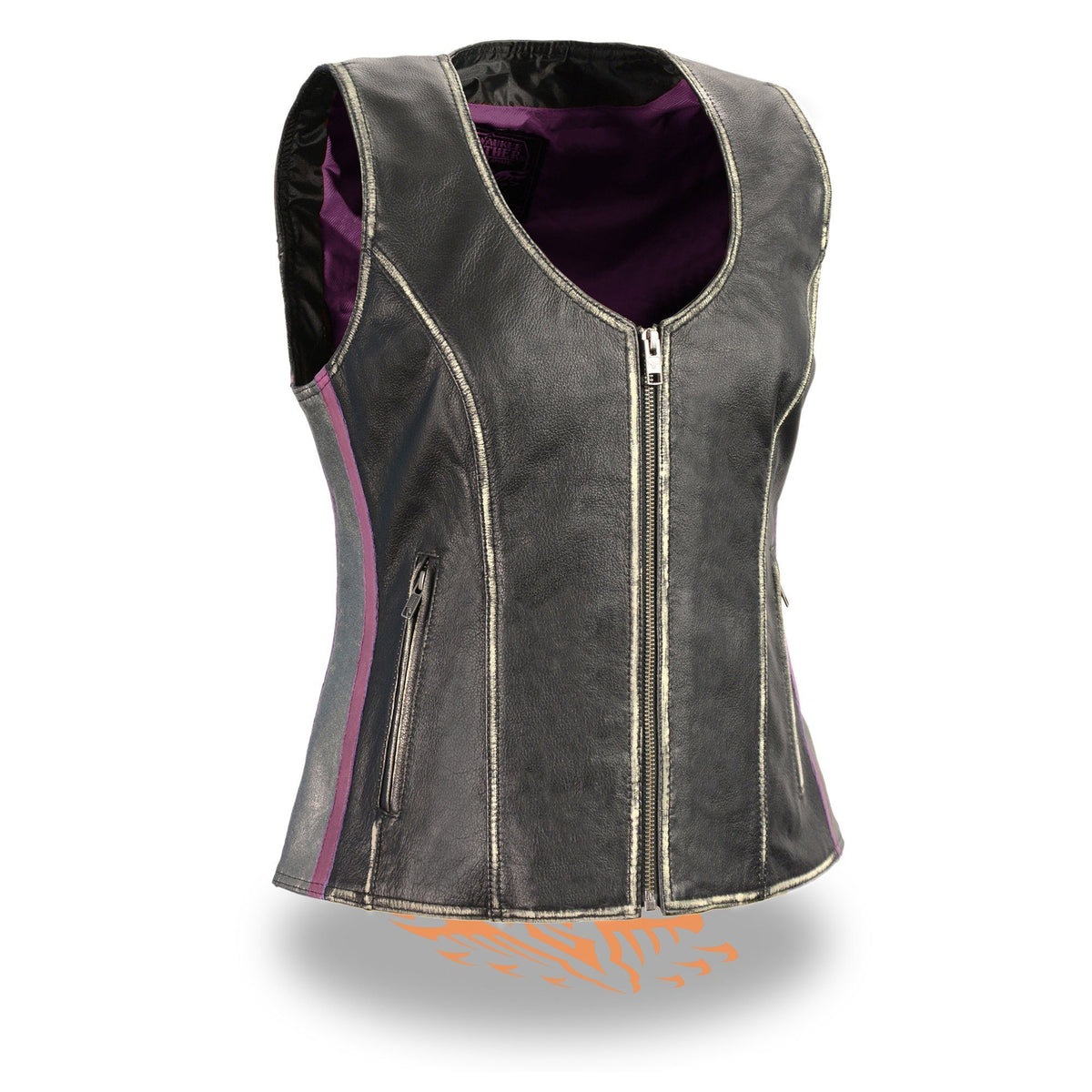 Milwaukee Leather MLL4516 Women's Black and Silver Rub-Off Leather Vest - Milwaukee Leather Womens Leather Vests