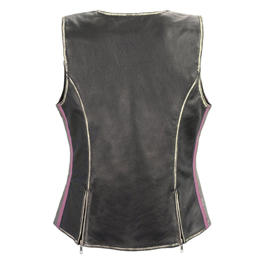 Milwaukee Leather MLL4516 Women's Black and Silver Rub-Off Leather Vest - Milwaukee Leather Womens Leather Vests