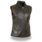 Milwaukee Leather MLL4520 Ladies Black Extra Long Leather Vest with Collar - Milwaukee Leather Womens Leather Vests