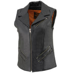 Milwaukee Leather MLL4521 Ladies Black Long Leather Vest with MC Lapel Collar