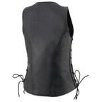 Milwaukee Leather Women's Black Leather V-Neck Motorcycle Rider Vest with Side Lace MLL4531