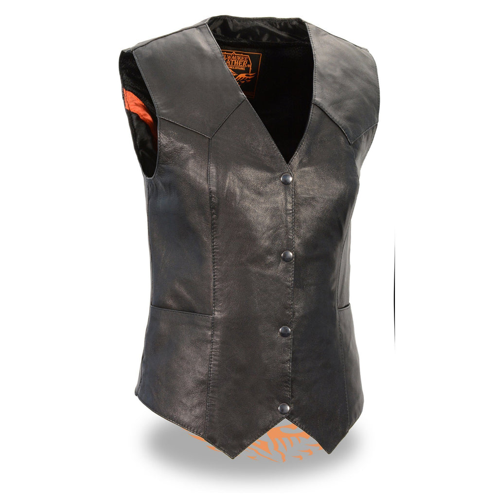 Milwaukee Leather MLL4545 Ladies Black Lightweight Classic Four Snap Leather Vest - Milwaukee Leather Womens Leather Vests