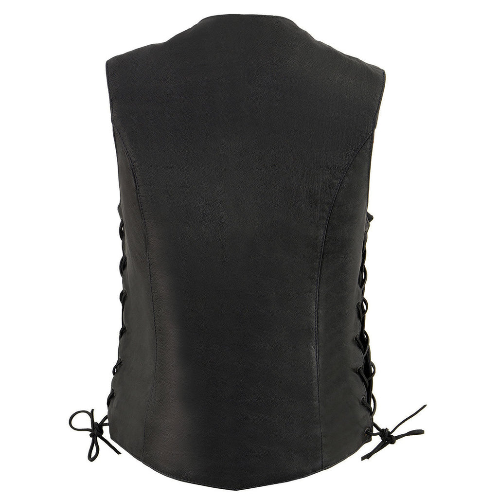 Milwaukee Leather MLL4546 Women's Black Premium Leather Lightweight V-Neck Motorcycle Rider Vest w/ Side Laces
