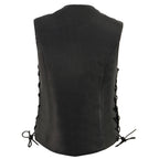 Milwaukee Leather MLL4546 Women's Black Premium Leather Lightweight V-Neck Motorcycle Rider Vest w/ Side Laces