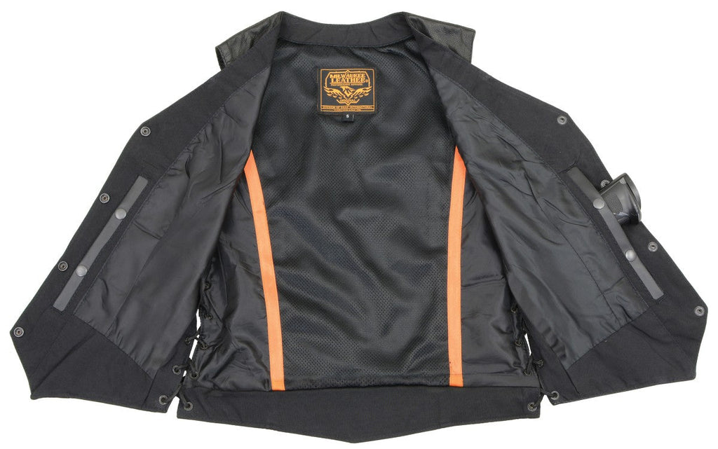 Milwaukee Leather MLL4546 Women's Black Premium Leather Lightweight V-Neck Motorcycle Rider Vest w/ Side Laces