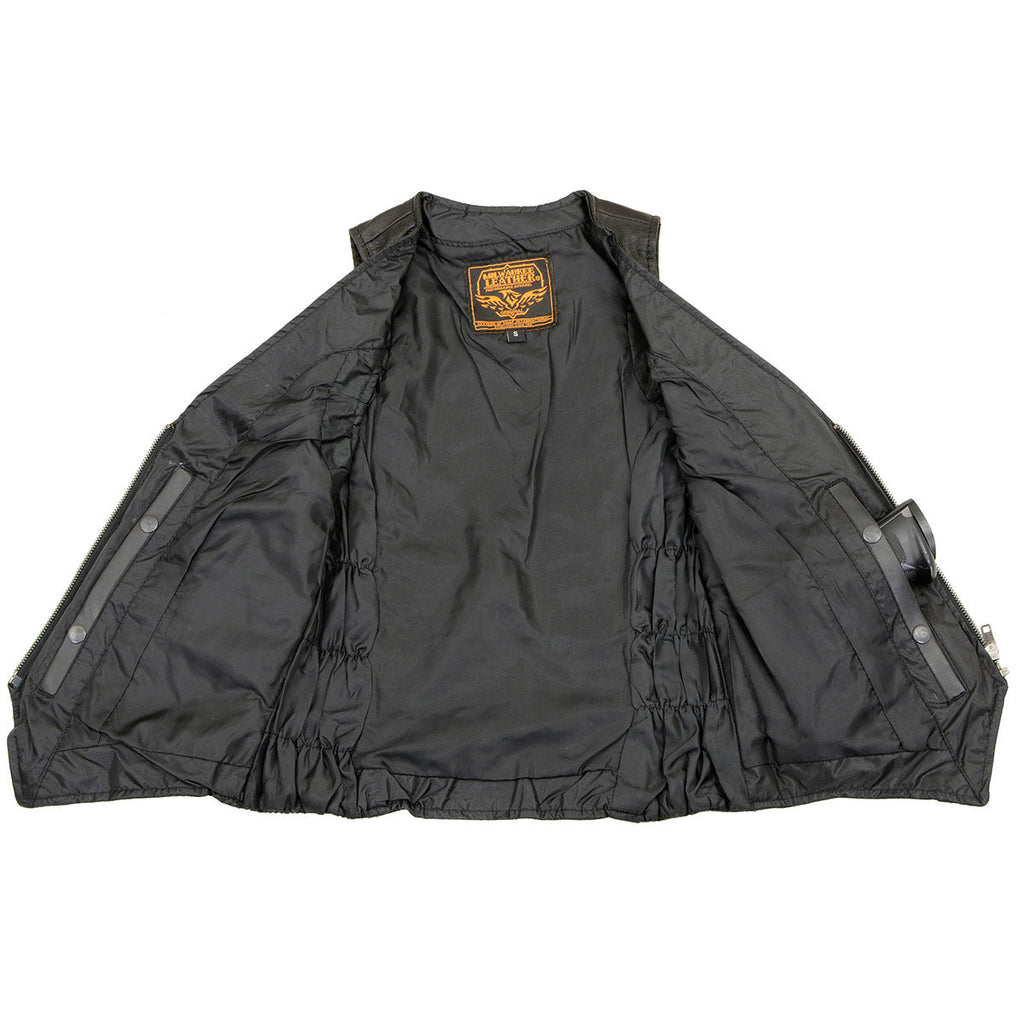 Milwaukee Leather MLL4555 Women's Black Premium Leather Zipper Closure Motorcycle Rider Vest w/ Stretch Side Panel