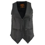 Milwaukee Leather MLL4555 Women's Black Premium Leather Zipper Closure Motorcycle Rider Vest w/ Stretch Side Panel