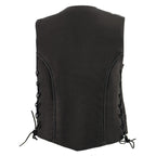 Milwaukee Leather MLL4560 Women's Black Premium Leather Classic Braided Side Lace Deep V-Neck Motorcycle Rider Vest