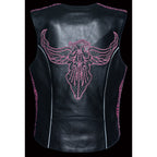 Milwaukee Leather MLL4570 Ladies 'Studded Phoenix' Black and Fuchsia Leather Vest - Milwaukee Leather Womens Leather Vests