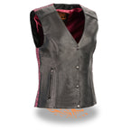 Milwaukee Leather MLL4570 Ladies 'Studded Phoenix' Black and Fuchsia Leather Vest - Milwaukee Leather Womens Leather Vests