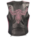 Milwaukee Leather MLL4570 Ladies 'Studded Phoenix' Black and Fuchsia Leather Vest - Milwaukee Leather Womens Leather Vests
