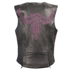 Milwaukee Leather MLL4570 Ladies 'Studded Phoenix' Black and Purple Leather Vest - Milwaukee Leather Womens Leather Vests