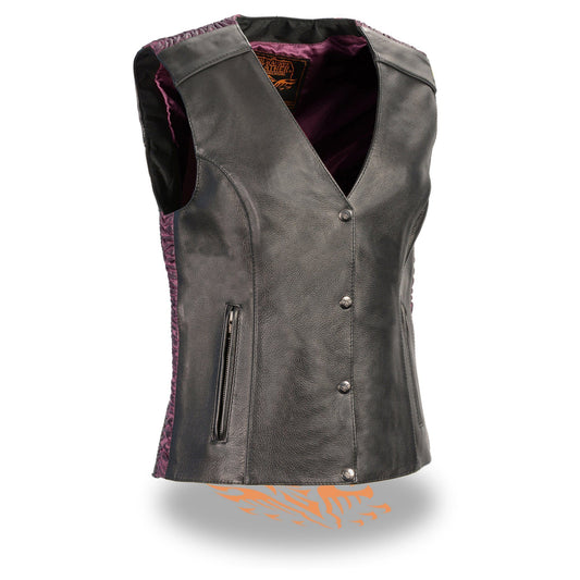 Milwaukee Leather MLL4570 Ladies 'Studded Phoenix' Black and Purple Leather Vest - Milwaukee Leather Womens Leather Vests