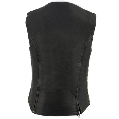 Milwaukee Leather MLL4571 Women's Black Lightweight Motorcycle Leather Vest w/ Crinkled Leather Design