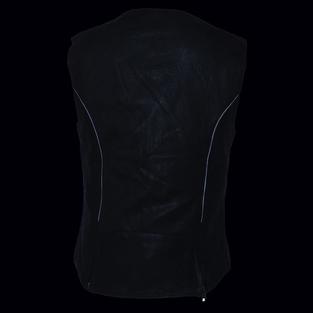 Milwaukee Leather MLL4571 Women's Black Lightweight Motorcycle Leather Vest w/ Crinkled Leather Design
