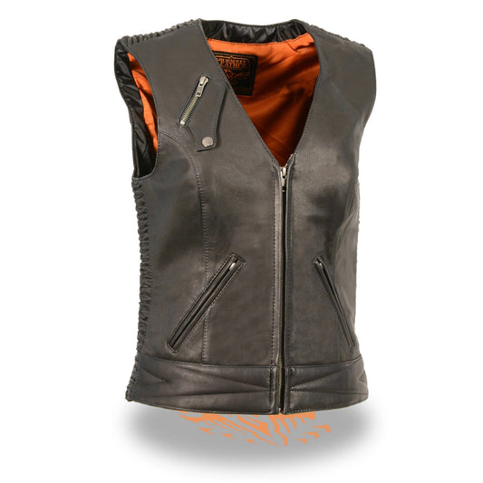 Milwaukee Leather MLL4571 Ladies 'Crinkled' Black Lightweight Leather Vest - Milwaukee Leather Womens Leather Vests