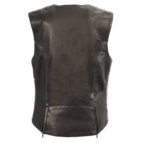 Milwaukee Leather MLL4571 Ladies 'Crinkled' Black and Purple Lightweight Leather Vest - Milwaukee Leather Womens Leather Vests