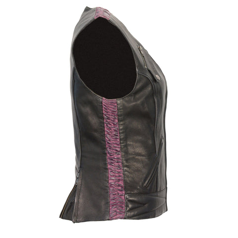 Milwaukee Leather MLL4571 Ladies 'Crinkled' Black and Purple Lightweight Leather Vest - Milwaukee Leather Womens Leather Vests