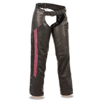 Milwaukee Leather MLL6500 Ladies Black and Fuchsia Leather Hip Set Chaps - Milwaukee Leather Womens Leather Chaps