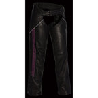 Milwaukee Leather MLL6501 Ladies 'Crinkled' Black and Pink Leather Lightweight Low Rise Chaps - Milwaukee Leather Womens Leather Chaps