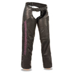 Milwaukee Leather MLL6501 Ladies 'Crinkled' Black and Purple Leather Lightweight Low Rise Chaps - Milwaukee Leather Womens Leather Chaps