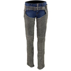 Milwaukee Leather MLL6505 Women's Vintage Grey Slate Leather Chaps with Racing Stripes