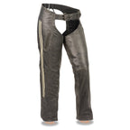 Milwaukee Leather MLL6505 Women's Vintage Grey Slate Leather Chaps with Racing Stripes - Milwaukee Leather Womens Leather Chaps