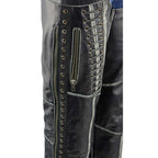 Milwaukee Leather Premium Black Leather Motorcycle Chaps for Women w/ Rubbed Seams-Lace Detail MLL6526
