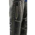 Milwaukee Leather MLL6526 Women 'Laced' Distressed Black Leather Chaps - Milwaukee Leather Womens Leather Chaps
