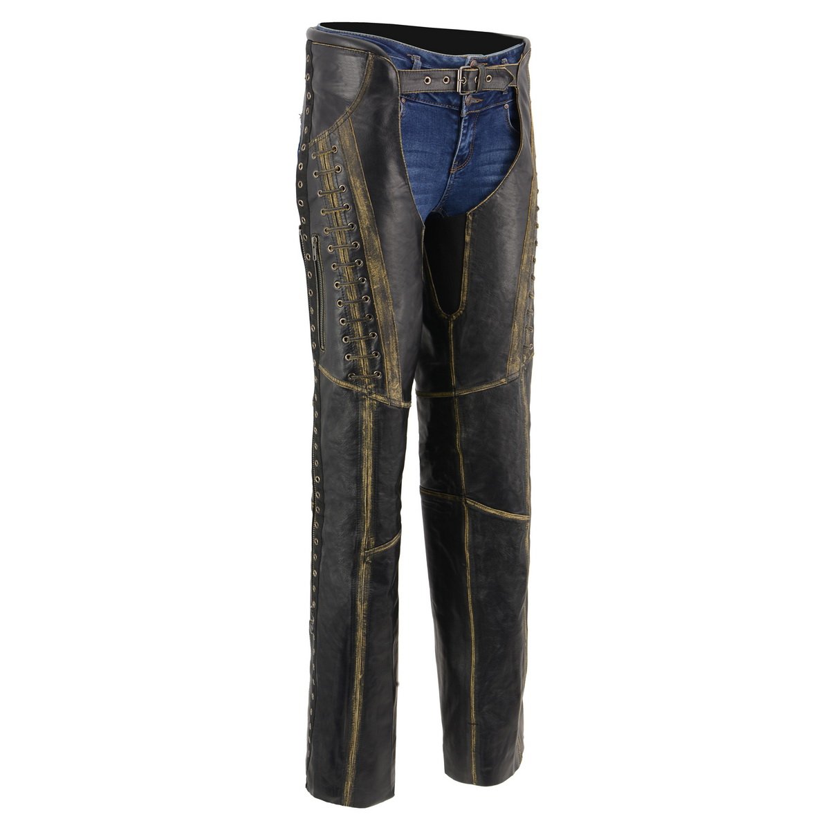 Milwaukee Leather MLL6527 Women's 'Laced' Distressed Brown Leather Chaps - Milwaukee Leather Womens Leather Chaps