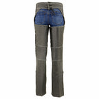 Milwaukee Leather Women Distress Grey Premium Leather Motorcycle Chaps w/ Accent Lace Details MLL6536