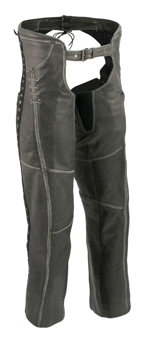 Milwaukee Leather MLL6536 Women's 'Stylish' Distressed Grey Leather Chaps - Milwaukee Leather Women's Leather Chaps