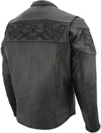 Milwaukee Leather MLM1500 Men's Crossover Black Leather Scooter Jacket with Reflective Skulls and Gun Pockets - Milwaukee Leather Mens Leather Jackets