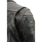 Milwaukee Leather MLM1501 Men's Reflective Skulls Premium Black Leather Motorcycle Jacket w/ Cool-Tec Treatement