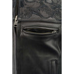 Milwaukee Leather MLM1501 Men's Reflective Skulls Premium Black Leather Motorcycle Jacket w/ Cool-Tec Treatement