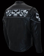 Milwaukee Leather MLM1501 Men's 'Cool-Tec' Black Leather Crossover Scooter Jacket with Reflective Skulls and Gun Pockets - Milwaukee Leather Mens Leather Jackets