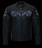 Milwaukee Leather MLM1501 Men's 'Cool-Tec' Black Leather Crossover Scooter Jacket with Reflective Skulls and Gun Pockets - Milwaukee Leather Mens Leather Jackets
