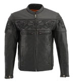 Milwaukee Leather MLM1501 Men's 'Cool-Tec' Black Leather Crossover Scooter Jacket with Reflective Skulls and Gun Pockets - Milwaukee Leather Mens Leather Jackets