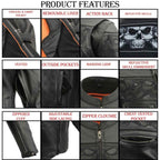 Milwaukee Leather MLM1501 Men's Reflective Skulls Premium Black Leather Motorcycle Jacket w/ Cool-Tec Treatement