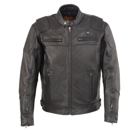 Milwaukee Leather MLM1513SET Men's Black 'Heated' Leather Vented Scooter Jacket (Battery Pack Included)