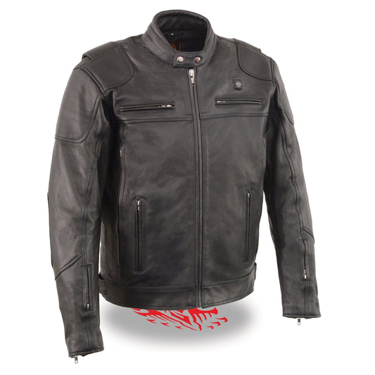 Milwaukee Leather MLM1513SET Men's Black 'Heated' Leather Vented Scooter Jacket (Battery Pack Included)